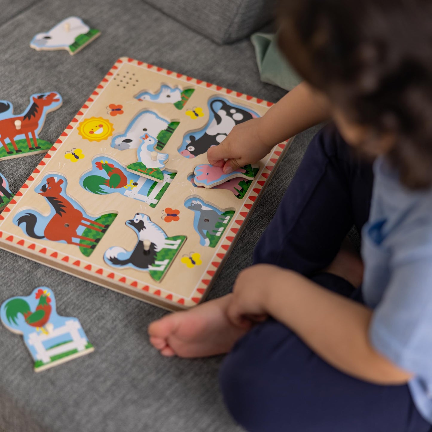 Melissa & Doug Puzzle sonor Animale de Fermă, 8 piese, 2+ ani