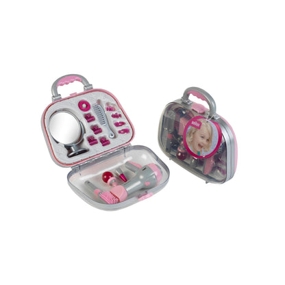 Theo Klein 5855 Set de Frizerie cu Uscător de Păr Maro | Cu Oglindă, Pieptene și Accesorii de Styling | Valiză Rezistentă cu Uscător de Păr cu Baterii | Dimensiuni: 27,5cm x 11cm x 22,2cm | Jucărie pentru Copii de la 3 Ani
