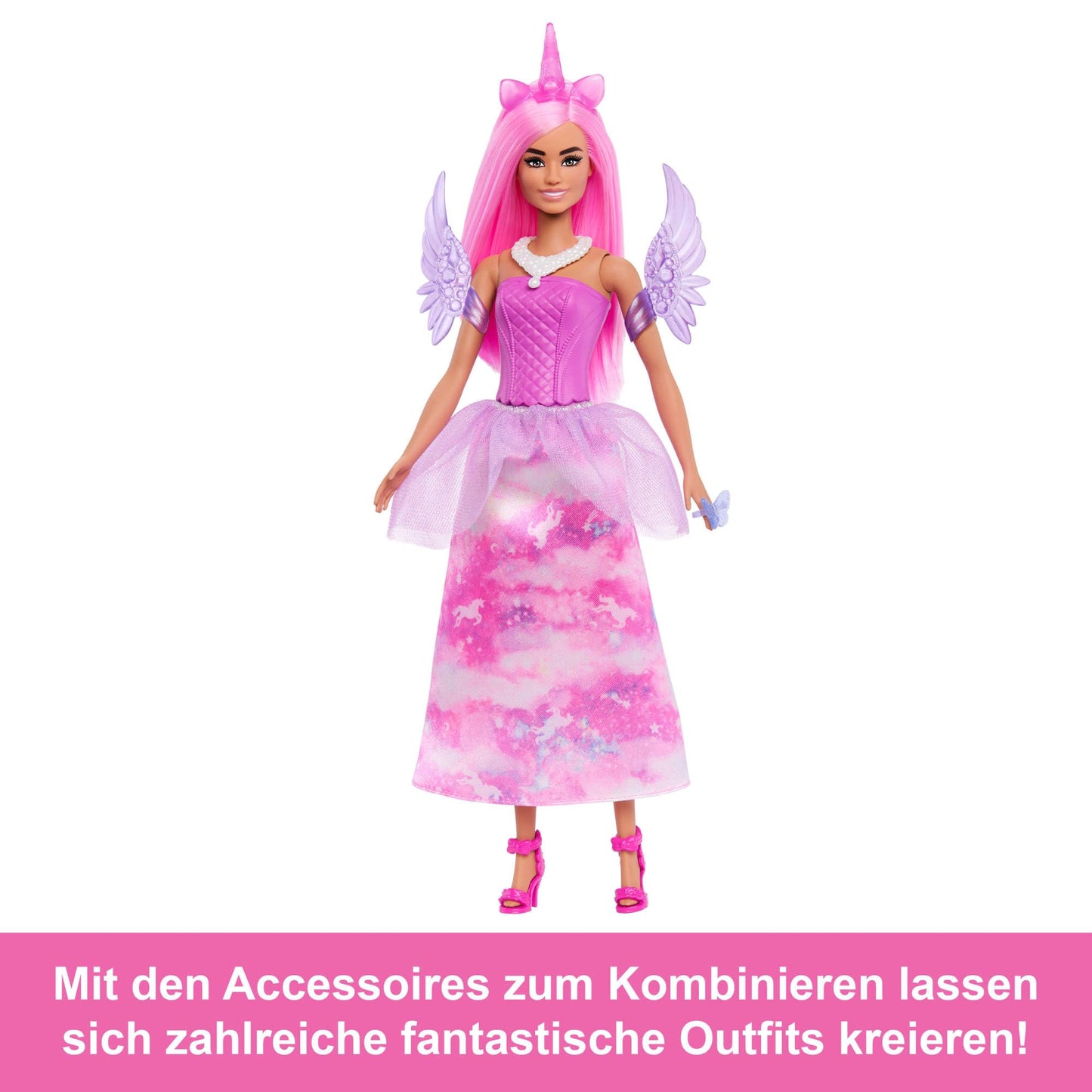Barbie JFL66 Set de construcție Advent cu păpușă și 24 accesorii surpriză cu unicorn și animale, păpușă de modă transformabilă în sirenă, zână și altele, de la 3 ani