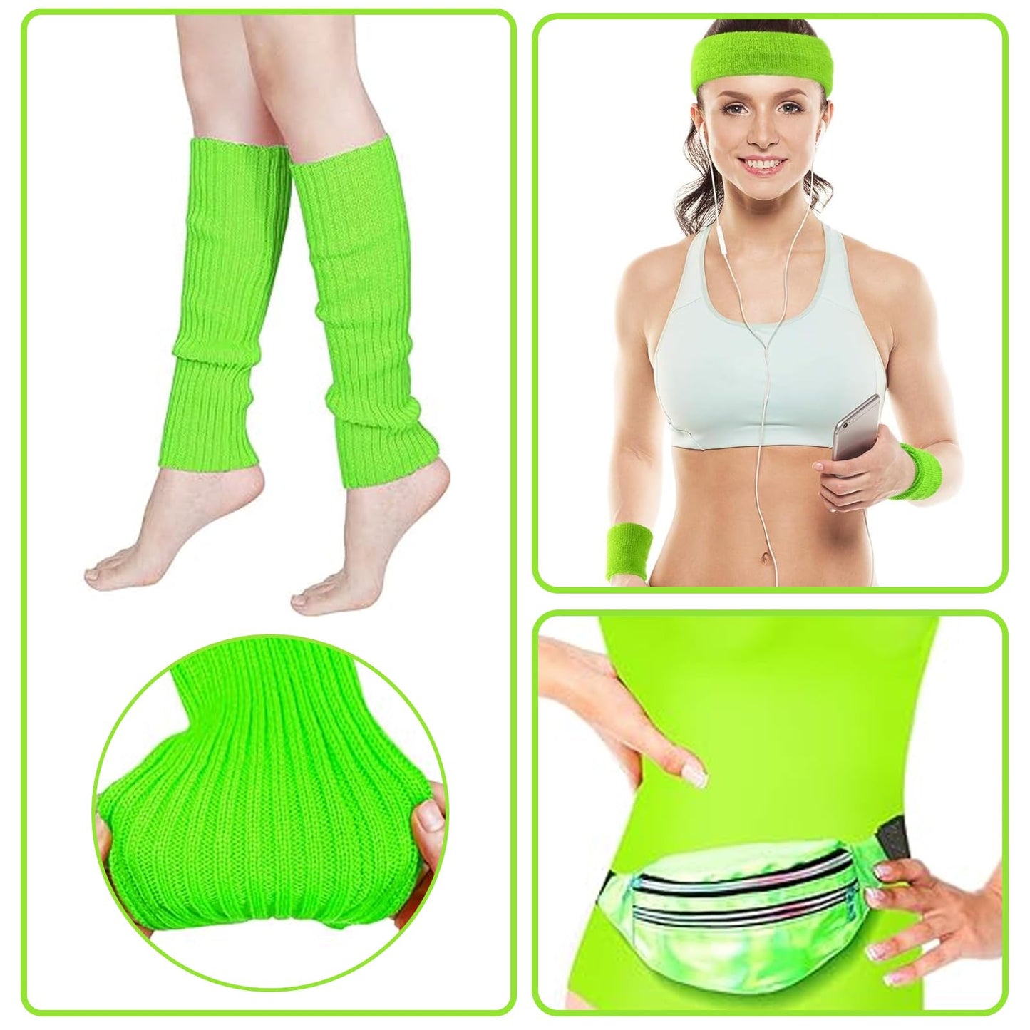 Costum și accesorii pentru femei din anii '80, cu borsetă și bandă de cap, ideal pentru carnaval, Fasching și petreceri tematice.