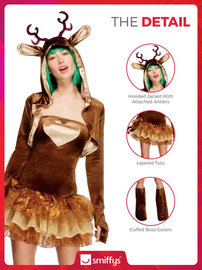 Costum de ren Smiffys Fever cu rochie tutu, bretele detașabile, jachetă și cizme pentru adulti, marimea