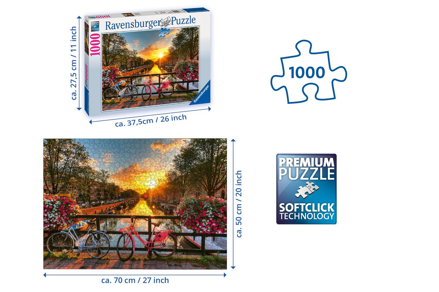 Puzzle Ravensburger 1000 piese Biciclete în Amsterdam - Puzzle colorat pentru adulți și copii, de calitate Ravensburger