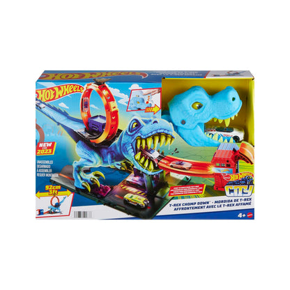 Pista Hot Wheels T-Rex Attack, joc de îndemânare prin timing și țintire precise, cu circuit cu looping, jucărie auto, pentru copii de la 4 ani, HNP77