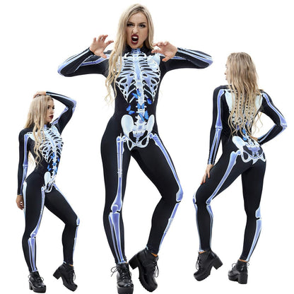 NEWUPZSI Salopeta Schelet Halloween, maneci lungi