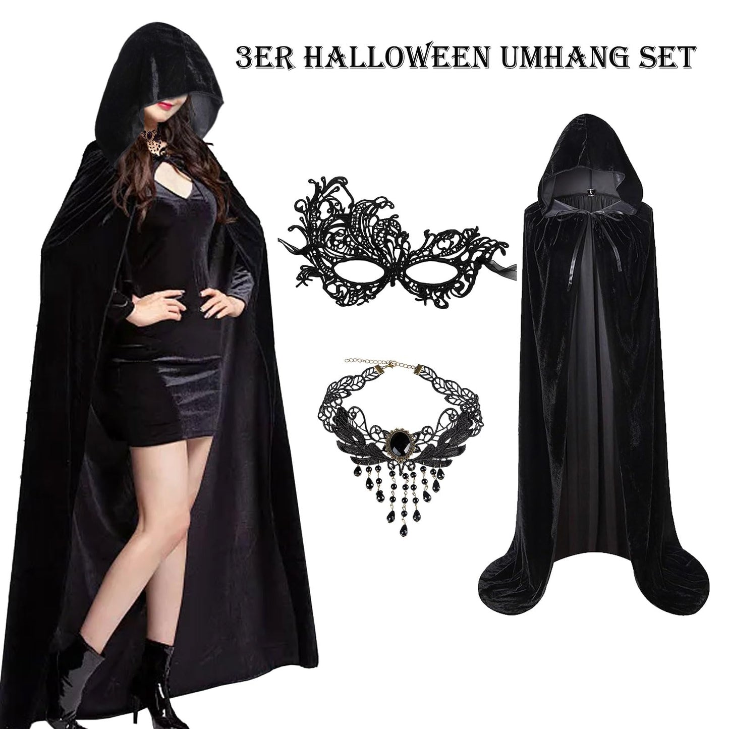 KYOEOE Pelerină vampir cu mască și colier, set 3 piese