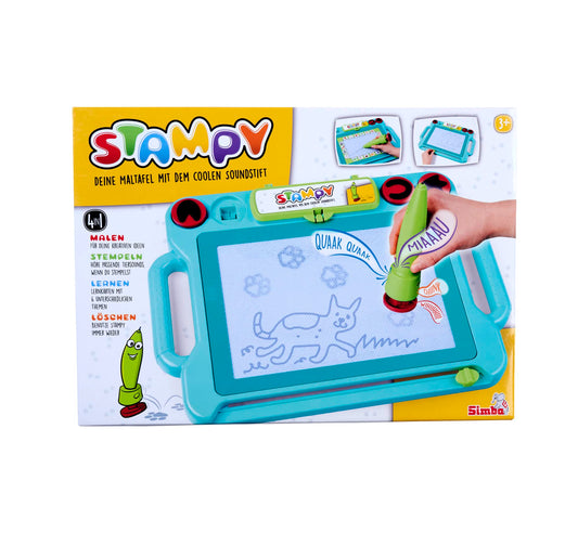 Simba 106334629 - Tabla de desen magnetic pentru copii, 41x29cm, cu sunet, 4 timbre cu animale, 3 carduri de învățare, pentru băieți și fete de la 3 ani