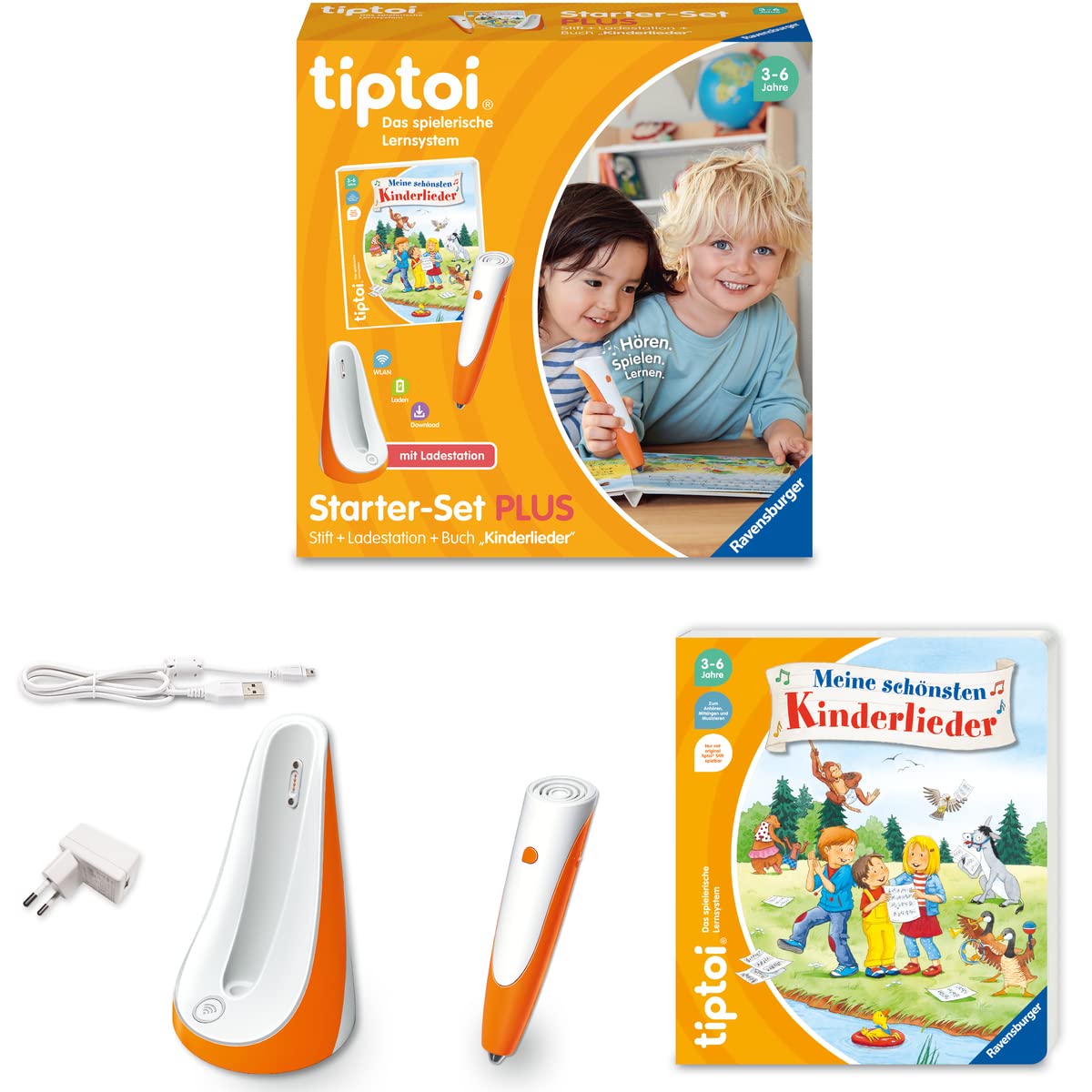 Ravensburger tiptoi Starter-Set Plus 00159: Stilou și cartea „Cele mai frumoase cântece pentru copii” - Plus stație de încărcare [Exclusiv pe Amazon]