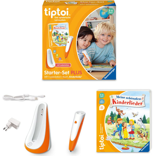 Ravensburger tiptoi Starter-Set Plus 00159: Stilou și cartea „Cele mai frumoase cântece pentru copii” - Plus stație de încărcare [Exclusiv pe Amazon]