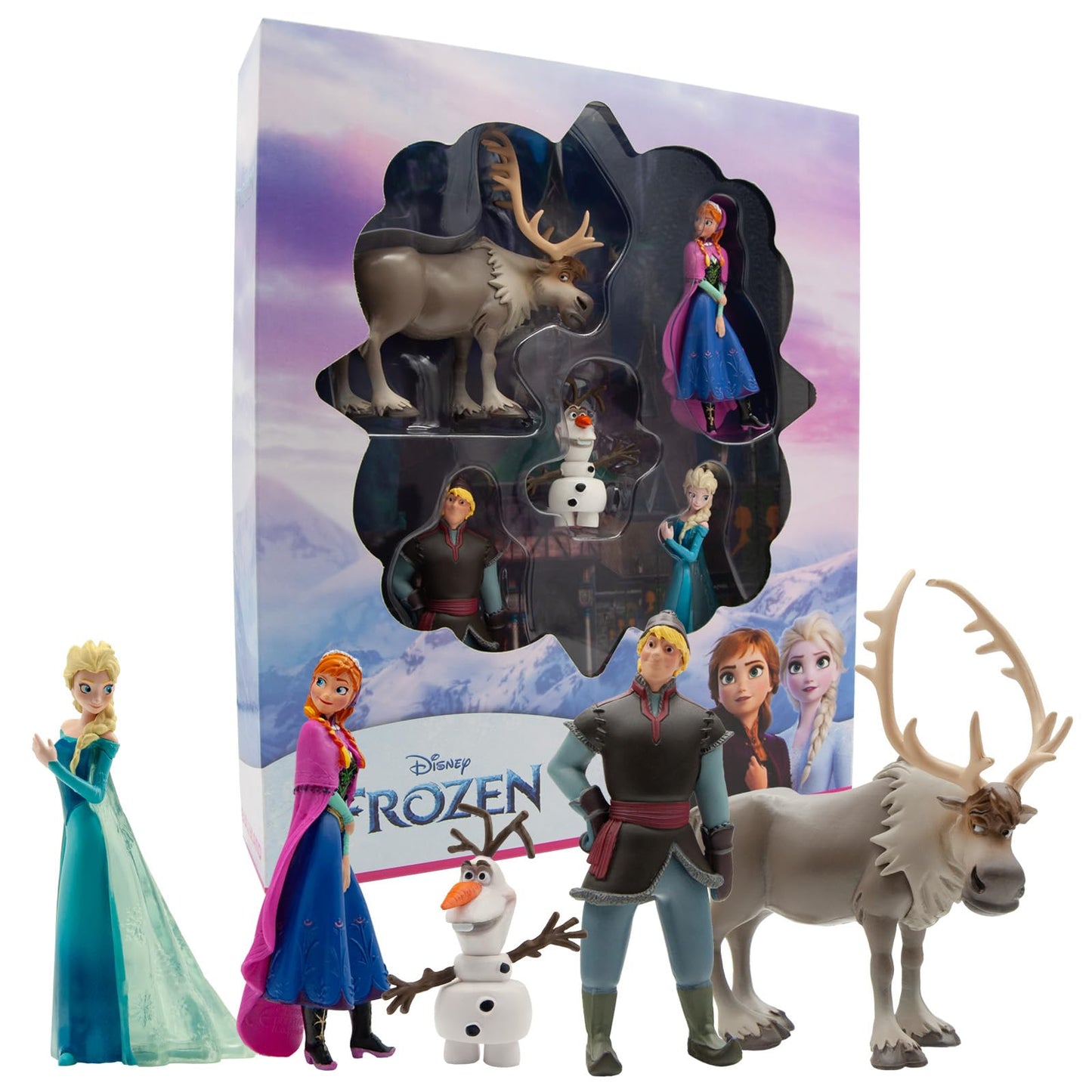 Bullyland 13413 - Set de figurine de jucărie aniversar Prințesa Elsa, Anna, Kristoff, Sven și Olaf din Walt Disney Regatul de Gheață, ideal ca mic cadou pentru copii de la 3 ani