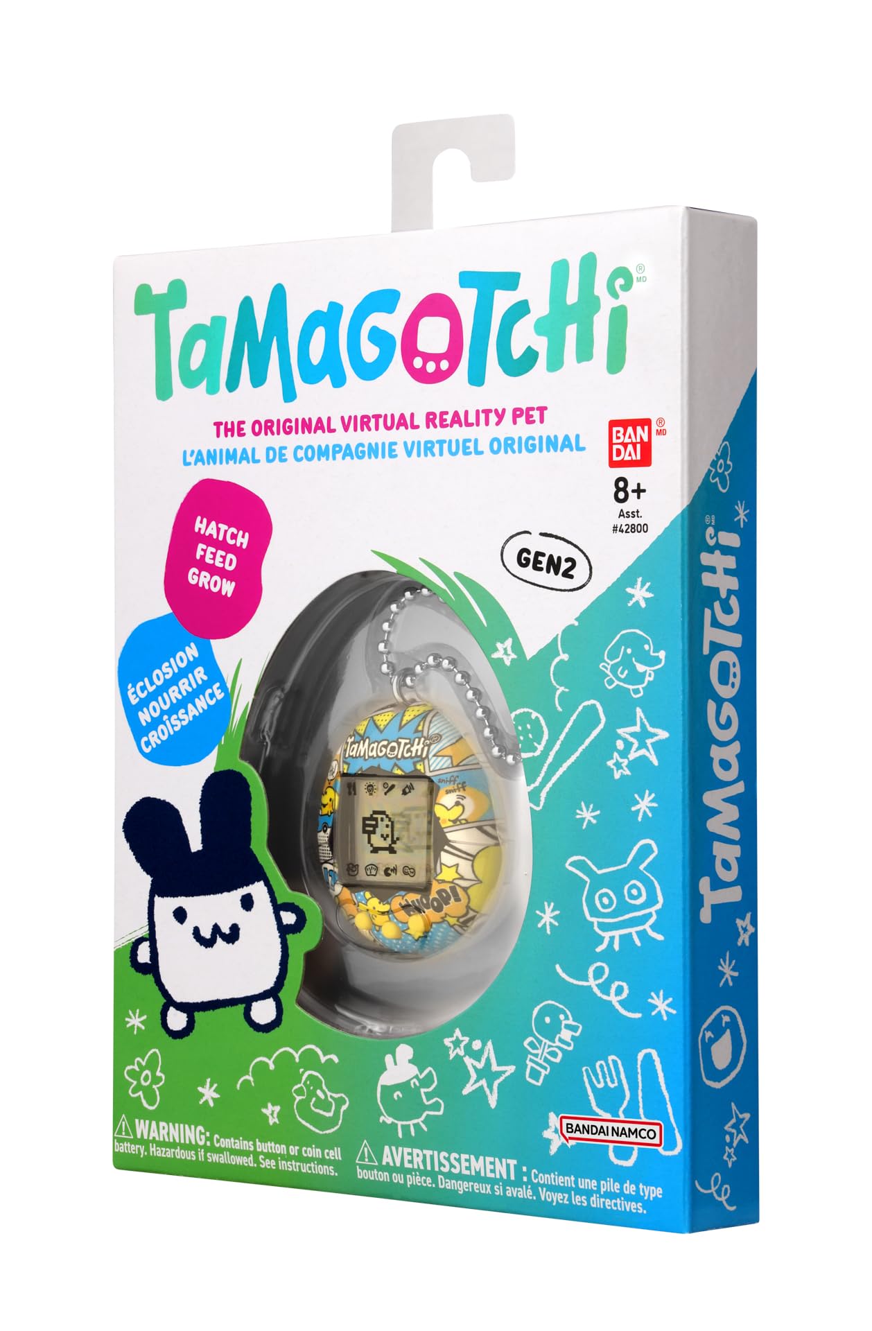 Bandai - Tamagotchi - Tamagotchi Original - Pochitchi Comic Book - Animal virtual electronic cu display color, 3 butoane și jocuri - Animal interactiv în limba germană - 42976