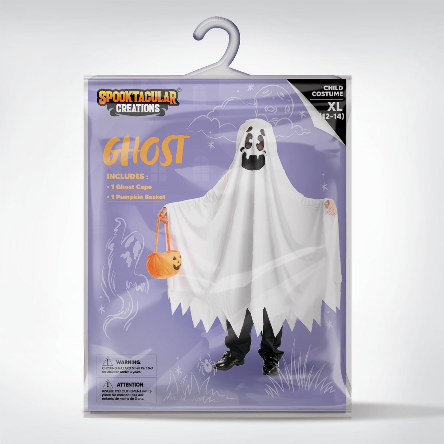 Costume de fantomă albe pentru copii, costum de Halloween cu zâmbet și fantomă Boo pentru Trick-or-Treating (X-Large 12-14 ani)