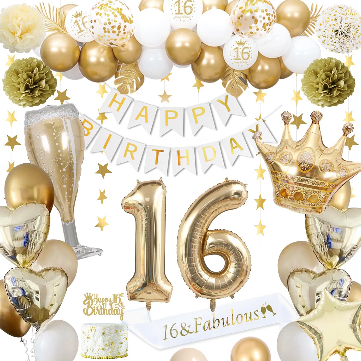 KISPATTI Set decoratiuni aniversare 16 ani, 62 buc