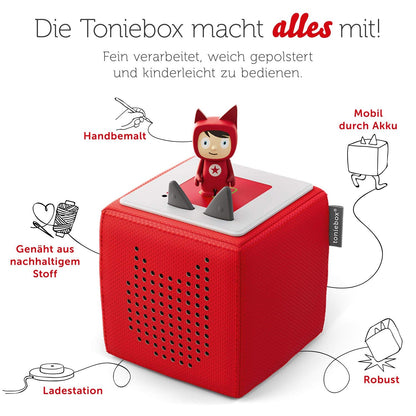 tonies Toniebox Set de pornire Boxă audio pentru copii cu 1 figură creativă, wireless, 7 ore autonomie, roșu