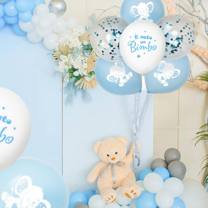 24 Bucăți Balonii cu Elefant 12 Inch cu Panglica pentru Balon Helium Petrecere pentru Bebeluși Zi de Naștere Decorațiuni pentru Bebeluși Confetti pentru Botez Decorare Balon (Albastru)