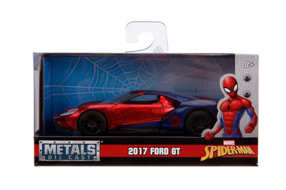 Jada Toys Marvel Spider-Man 2017 Ford GT Mașinuță din metal cu uși care se deschid și roți de cauciuc 1:32 roșu/albastru