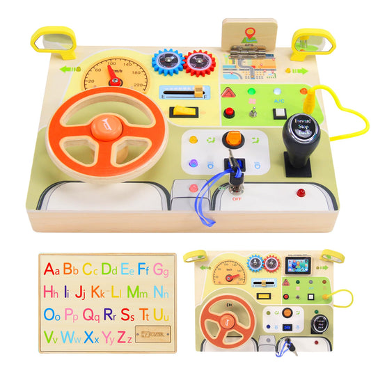Baeroly Busy Board din lemn cu volan și LED
