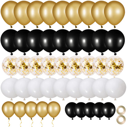 70 de bucăți baloane de latex negre și aurii, baloane cu heliu, baloane metalice cu confetti, pentru aniversări, nunți.
