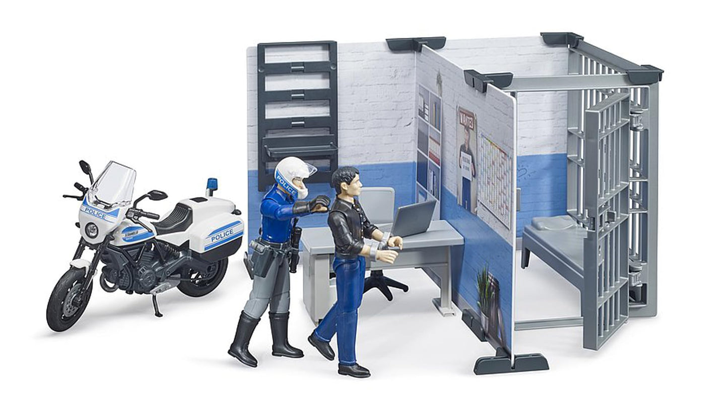 bruder 62732 Bworld Set de joacă Poliție Stație de poliție cu motocicletă 1:16 de la 4 ani
