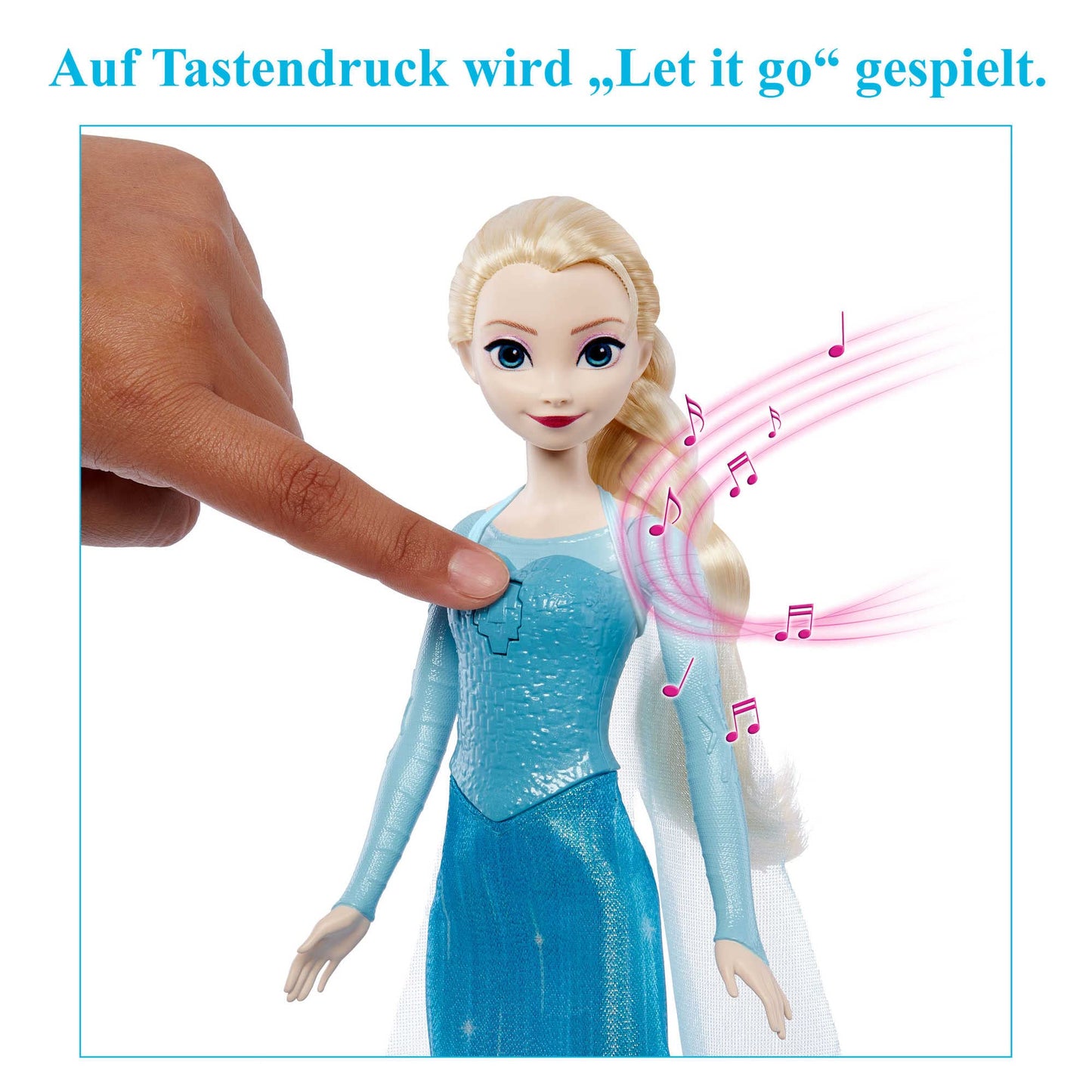 Jucărie Mattel Disney Frozen - Păpușa Elsa cântătoare, îmbrăcată în stilul caracteristic, cântă „Lass jetzt los” din filmul Disney „Frozen”, cadou pentru copii, versiunea germană HMG32