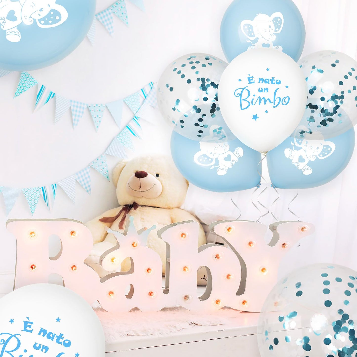 24 Bucăți Balonii cu Elefant 12 Inch cu Panglica pentru Balon Helium Petrecere pentru Bebeluși Zi de Naștere Decorațiuni pentru Bebeluși Confetti pentru Botez Decorare Balon (Albastru)