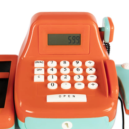 Casă de marcat pentru copii Battat cu scanner și sunet, jucărie interactivă, casă de marcat electronică pentru supermarket – cu accesorii magazin, bani și alimente, potrivită de la 3 ani.
