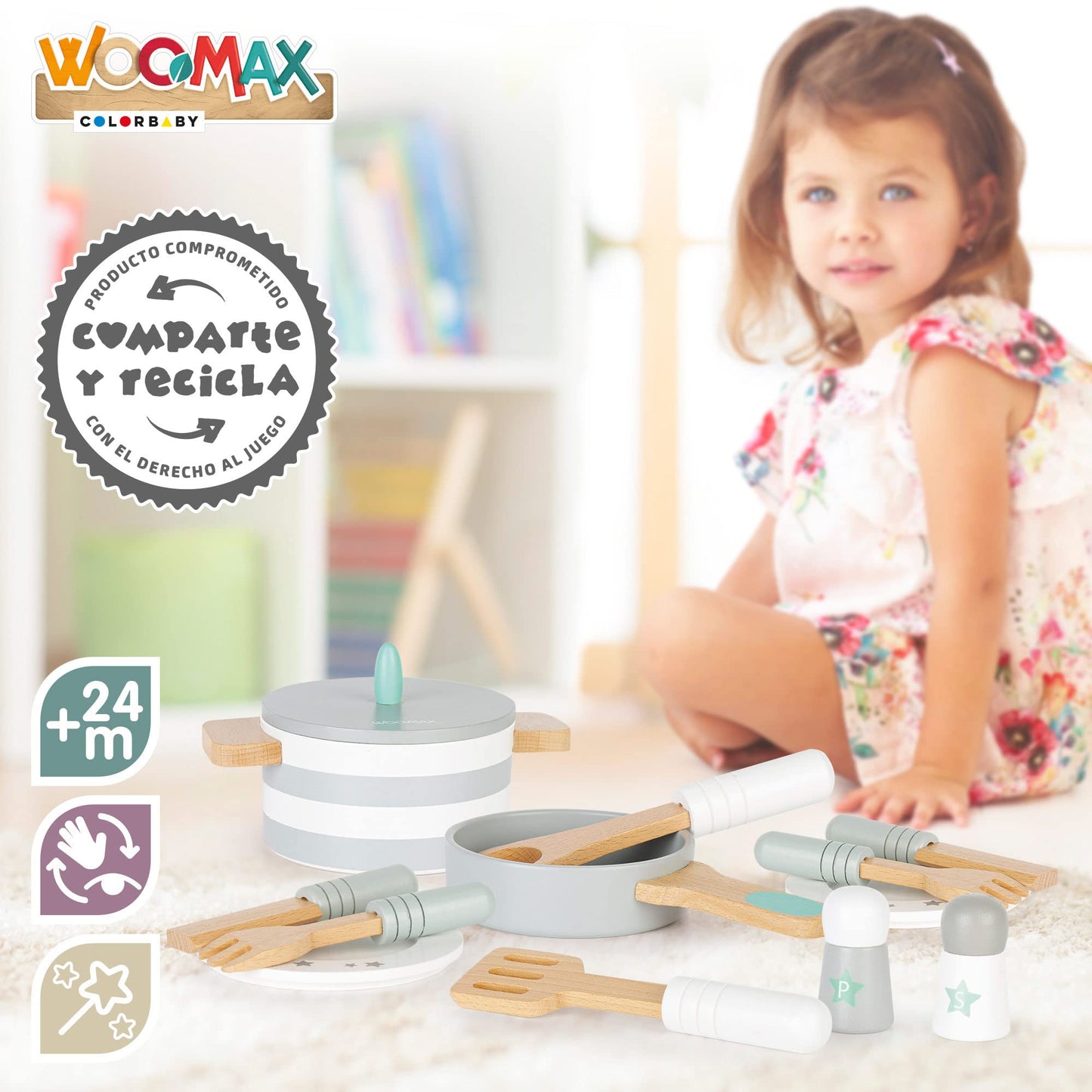 Woomax Set vase bucatarie din lemn, 12 piese, 2+ ani