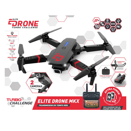 TURBO CHALLENGE Elite MKX Dronă cu 2 baterii reîncărcabile 8+ ani (negru)
