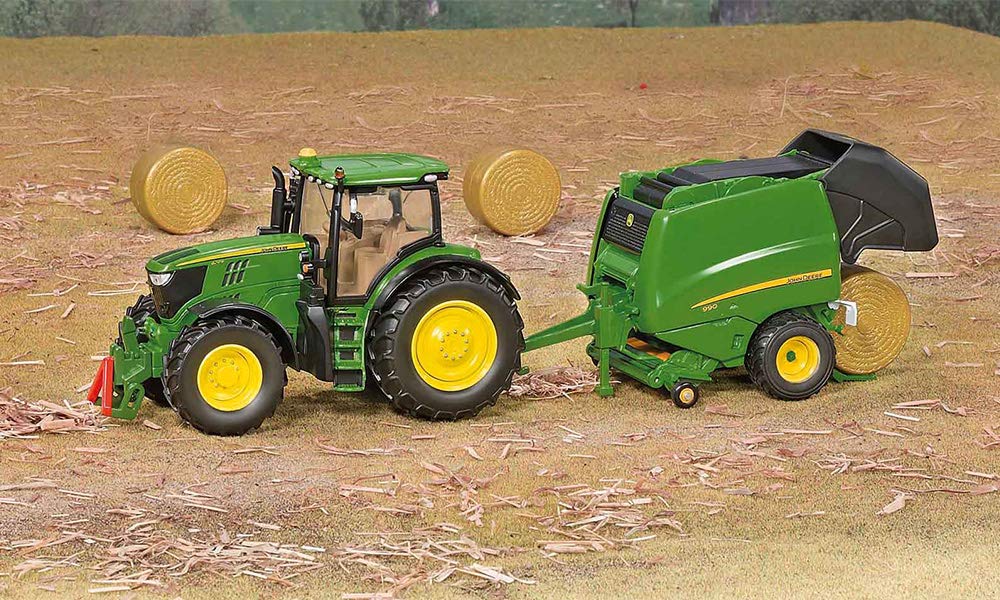 Siku 3282 John Deere 6210R Tractor jucărie din metal și plastic cu direcție oscilantă și cuplaj 1:32 verde