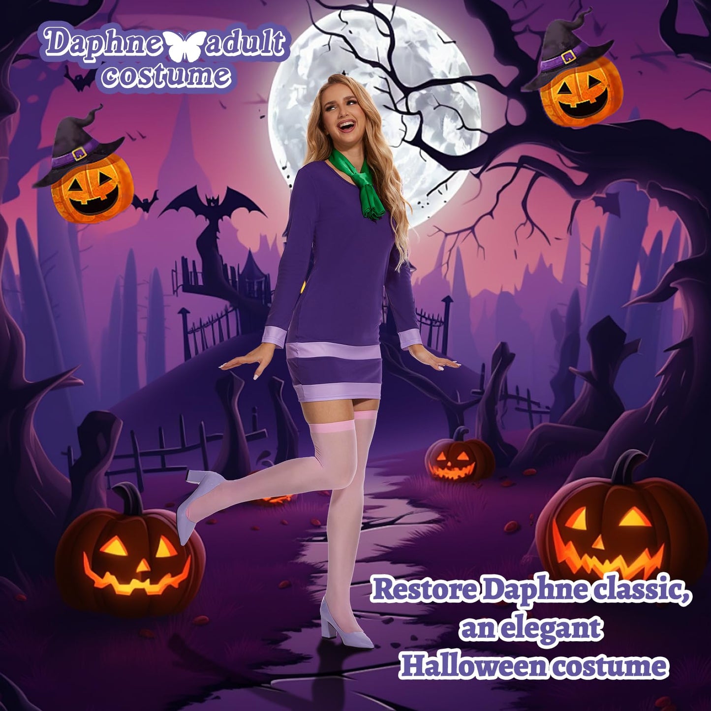 AJGEGJE Costum Daphne adulți cu eșarfă și perucă