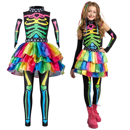 Ntwdby Costum Schelet Colorat fete, Halloween