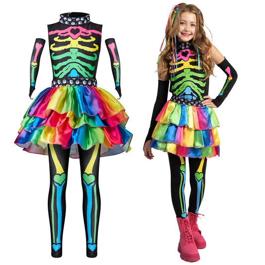 Ntwdby Costum Schelet Colorat fete, Halloween