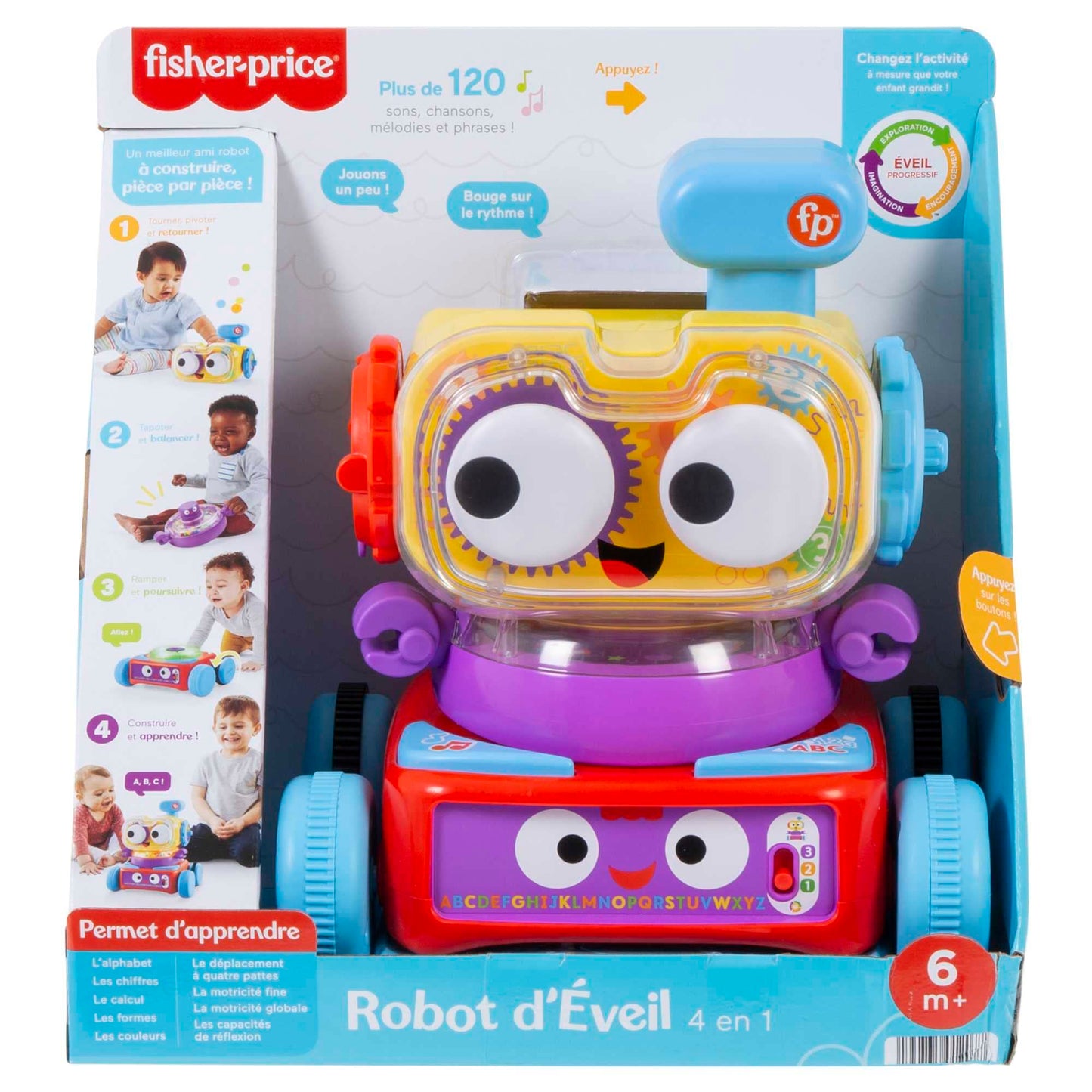Fisher-Price Tino Robot de învățare 4-in-1 pentru bebeluși și copii mici, jucărie pentru 6 luni+, Versiune: Franceză, HCK38