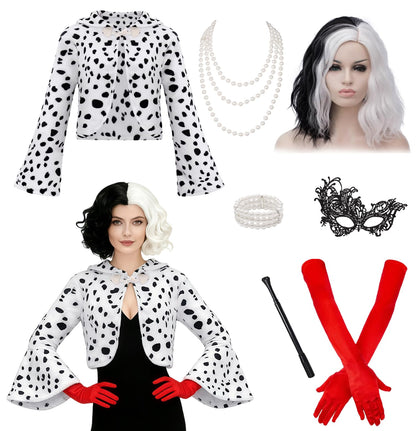 Miulruma Set costum Cruella Deville, peruca + jacheta + acces.