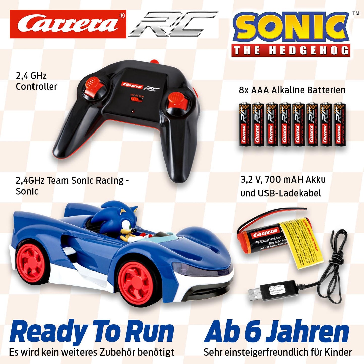 Masina cu telecomanda Sonic Racer, Albastru, 26.5 x 15.9 x 12 cm