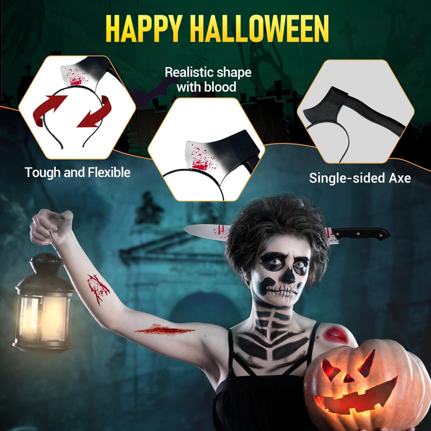 ROSAUI Set accesorii Halloween, 5 buc + 30 tatuaje
