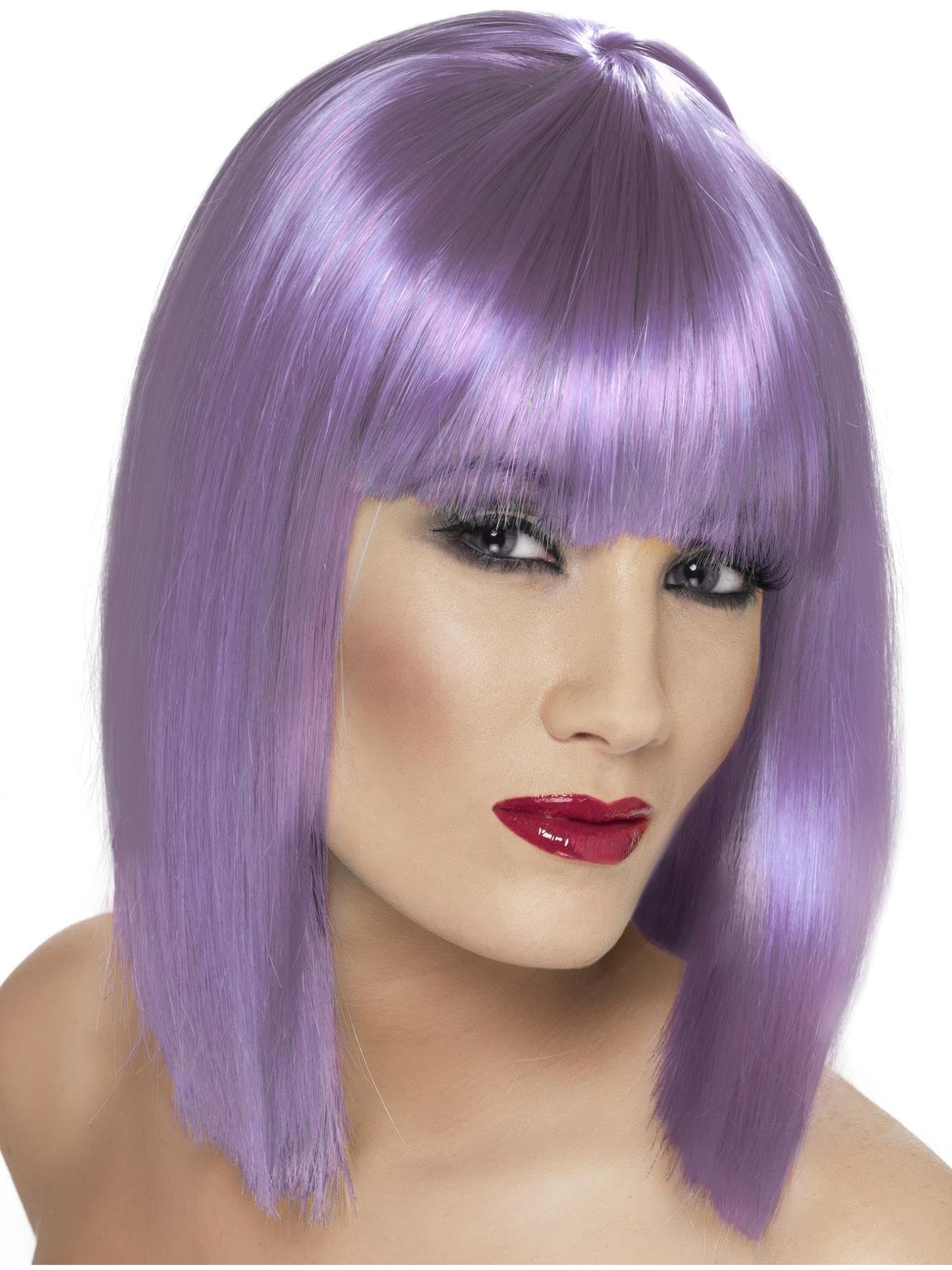 Smiffys Glam Perucă, Lila, Scurtă, Rotunjită cu Ponei Halloween și Carnaval