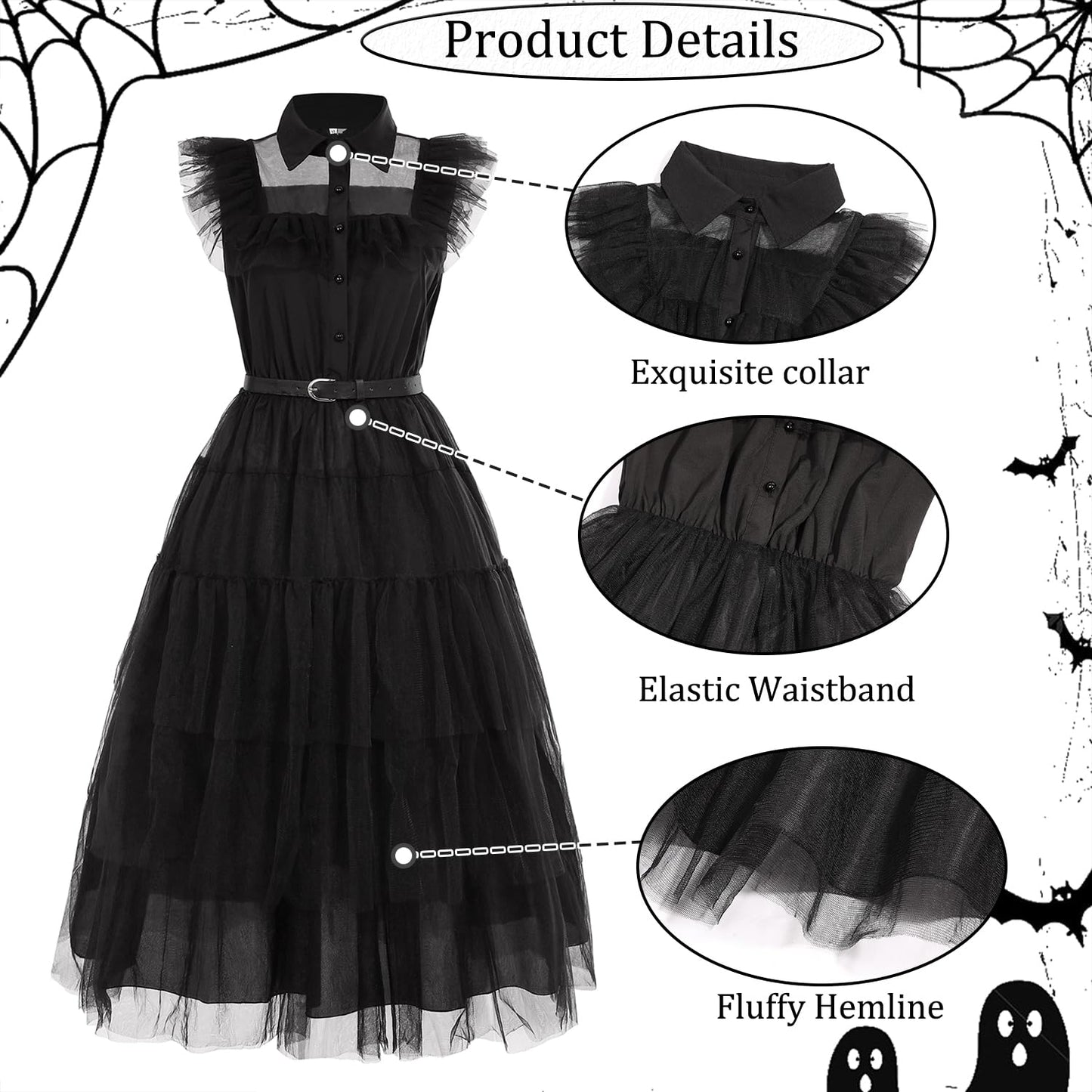 UWXOZO Costum Miercuri Gotic, Rochie cu Accesorii