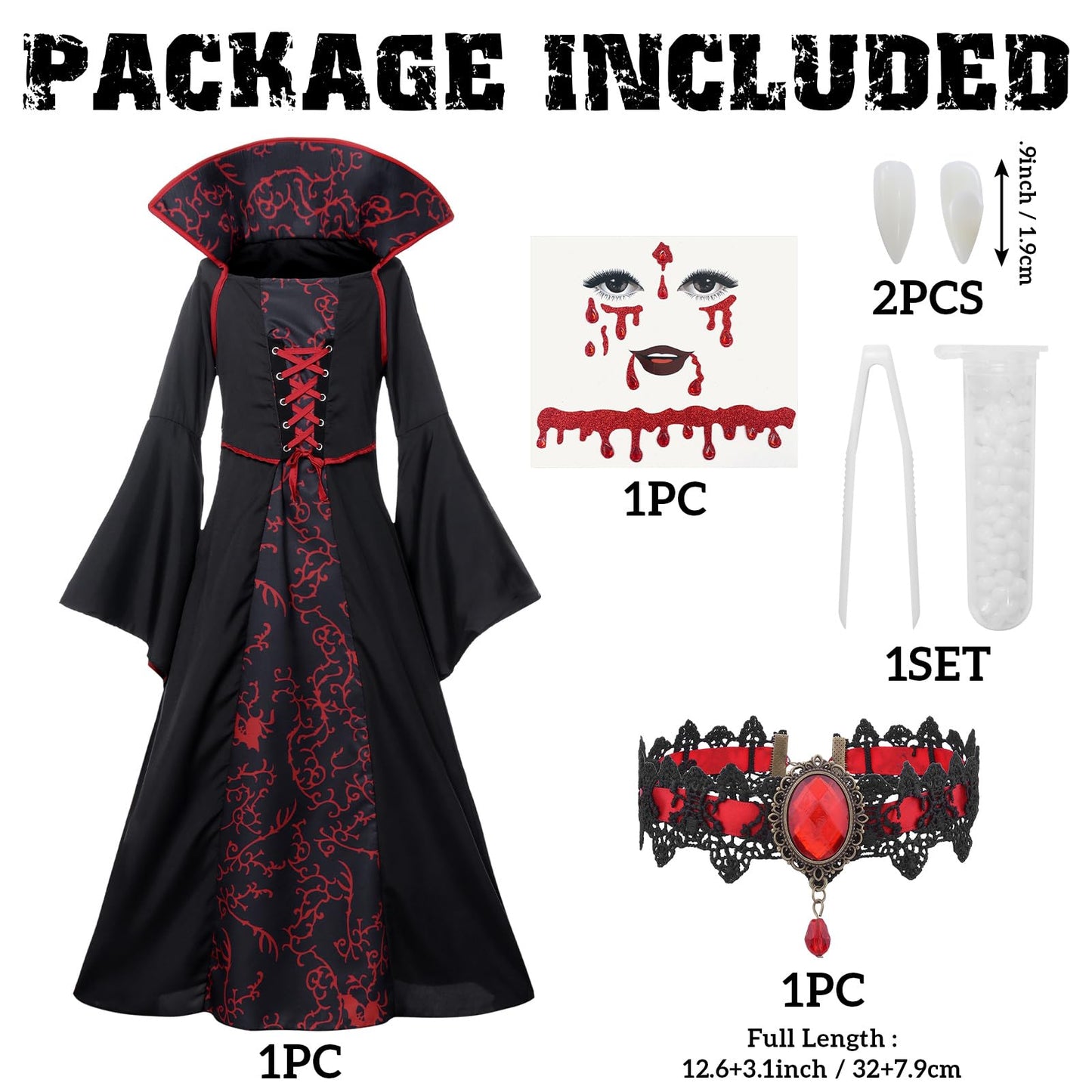 Set de rol Vampir Halloween pentru fete (Stil A, 130CM)