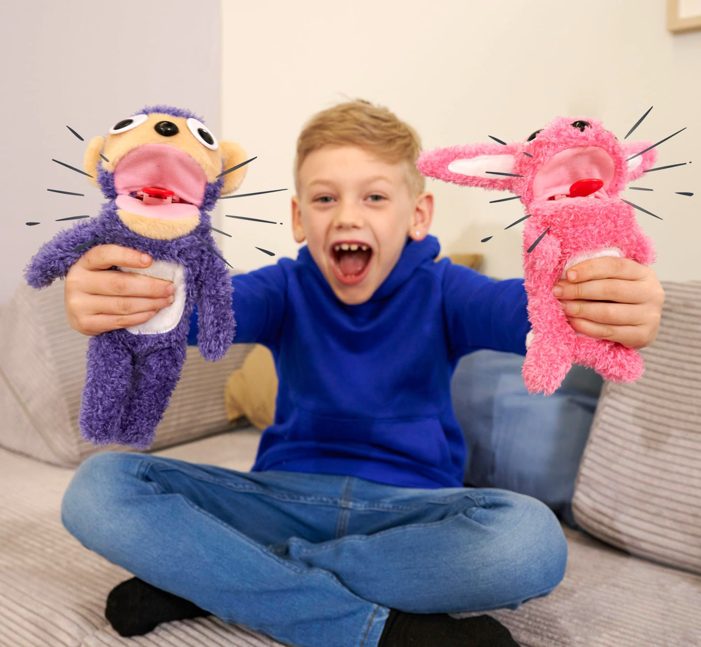 Simba 105953333 ScreamerZ Affe „Monkey Madness“ cu sunete - jucărie amuzantă cu efecte sonore - pluș pentru copii de la 5 ani, aprox. 30 cm, mov