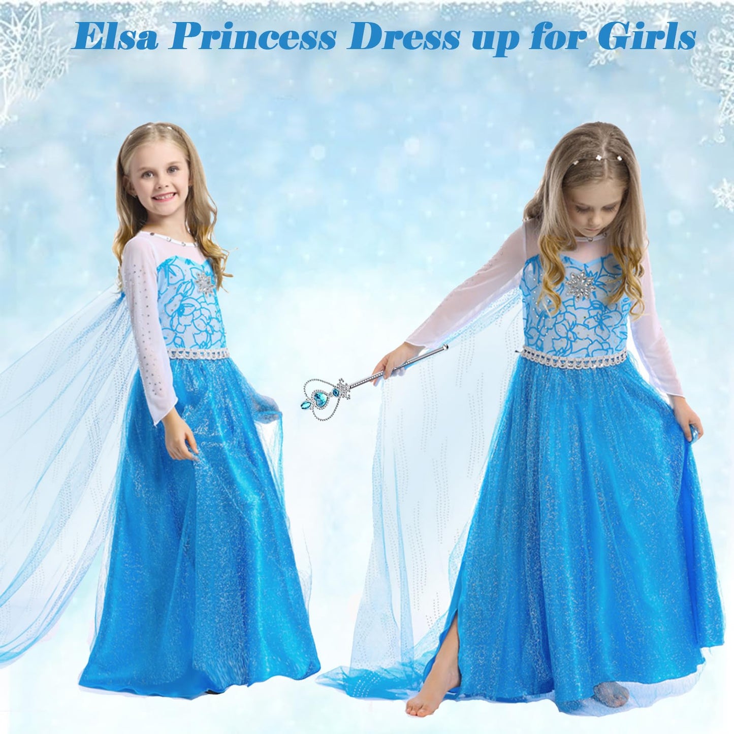 PABTID Costum Prințesă Elsa cu coroană și accesorii