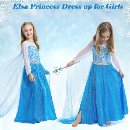 PABTID Costum Prințesă Elsa cu coroană și accesorii