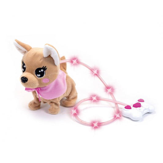 Simba 105893542 - ChiChi Love Loomy, cu control prin cablu luminos, poate să alerge, să latre și să agite coada, 20cm, pentru copii de la 3 ani, roz.
