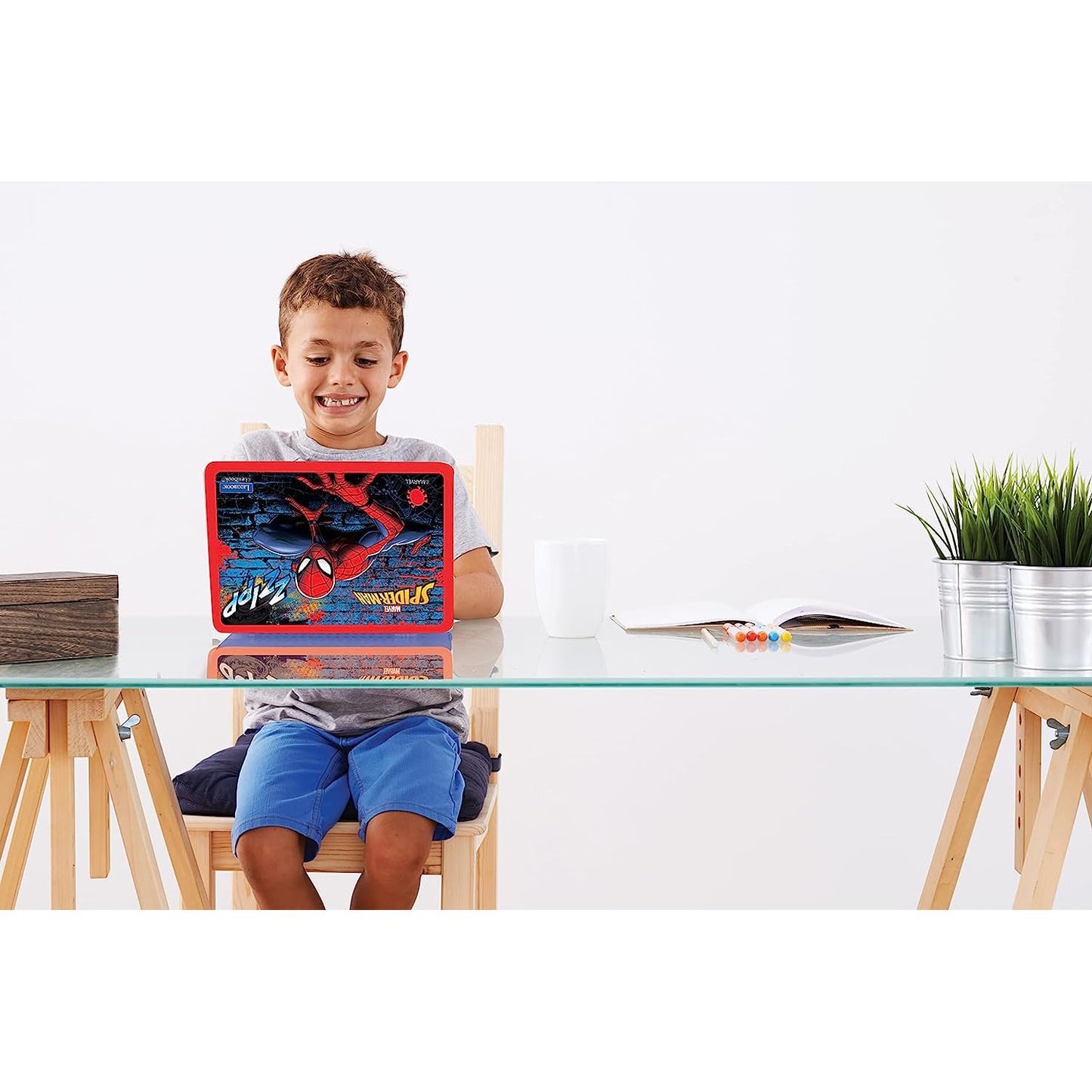 Lexibook Spider-Man Laptop educațional bilingv italiană-engleză jucărie cu 124 activități de învățare, joc și muzică 2+ ani (albastru/roșu)