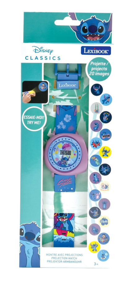 Lexibook DMW050D Ceas de proiecție reglabil Disney Stitch cu ecran digital 20 imagini Lilo & Stitch pentru copii