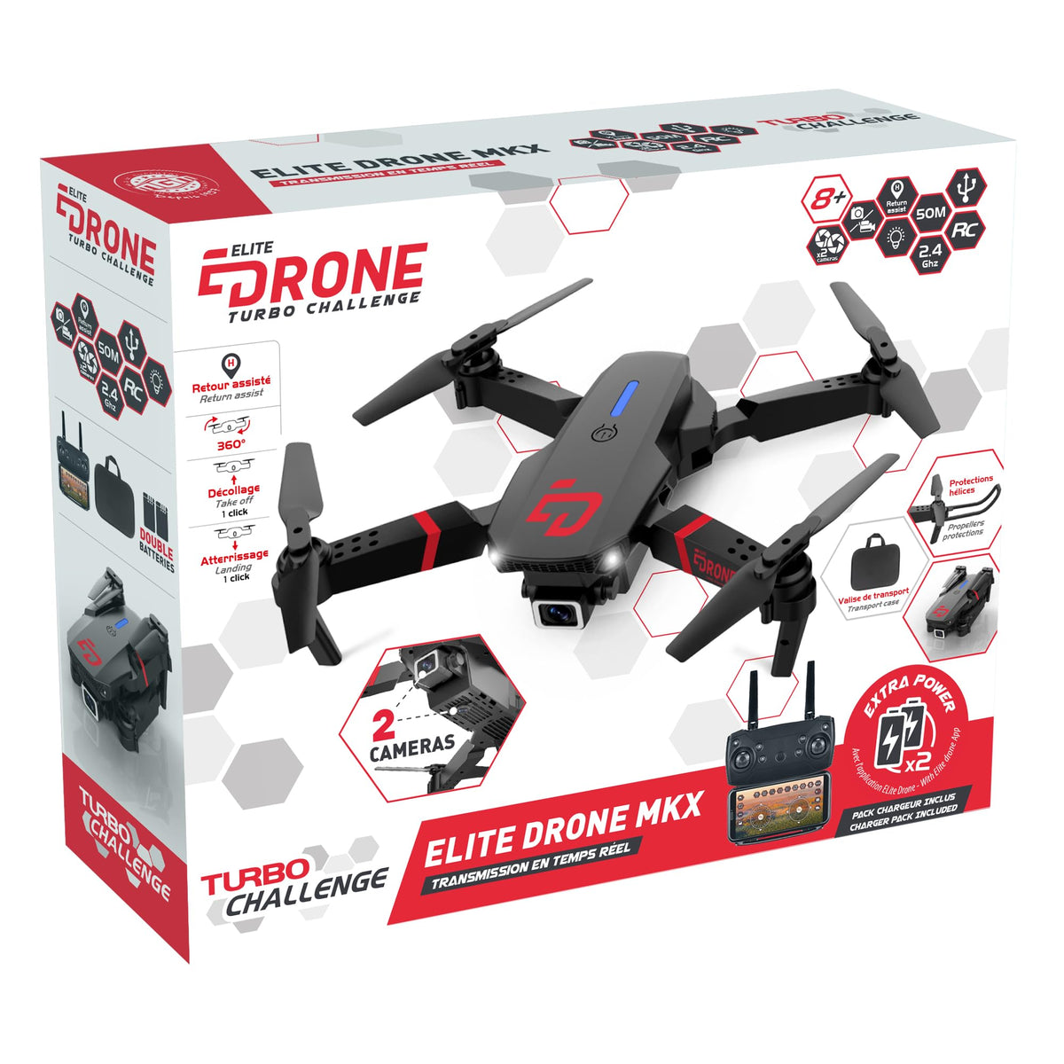 TURBO CHALLENGE Elite MKX Dronă cu 2 baterii reîncărcabile 8+ ani (negru)