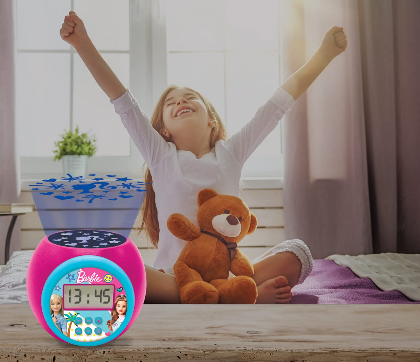 Ceas deșteptător Lexibook Barbie cu funcție de snooze, lumină de noapte cu timer, ecran LCD, funcționare pe baterii, RL977BB