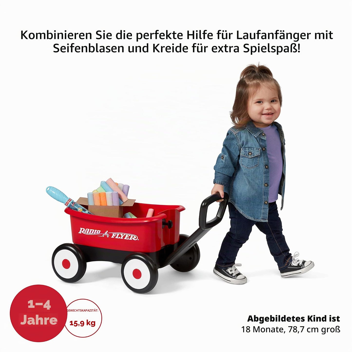 Radio Flyer Push & Pull Walker Wagon Cărucior 2-în-1 pentru copii 1-4 ani (roșu)