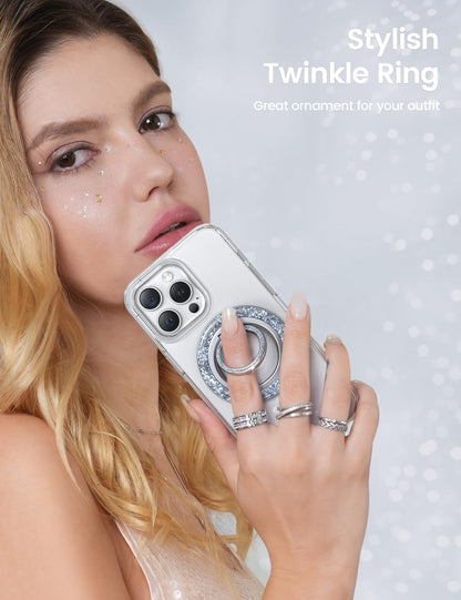 Suport Magnetic pentru Telefon Lamicall Bling pentru MagSafe - [Inel Strălucitor 2025] cu Rotire 360° pentru iPhone 17 16 15 14 13 Pro/Pro Max/Plus/Air, Alte Telefoane cu Inel Metalic - Argintiu