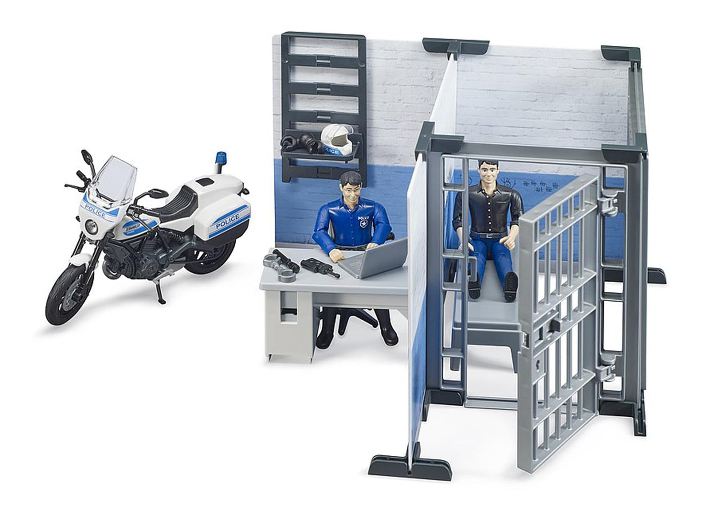 bruder 62732 Bworld Set de joacă Poliție Stație de poliție cu motocicletă 1:16 de la 4 ani