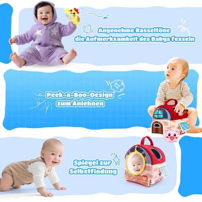 kidmance RX002 Set de joacă Montessori din bumbac cu fermă, zornăitoare și figurină animale 1-2 ani